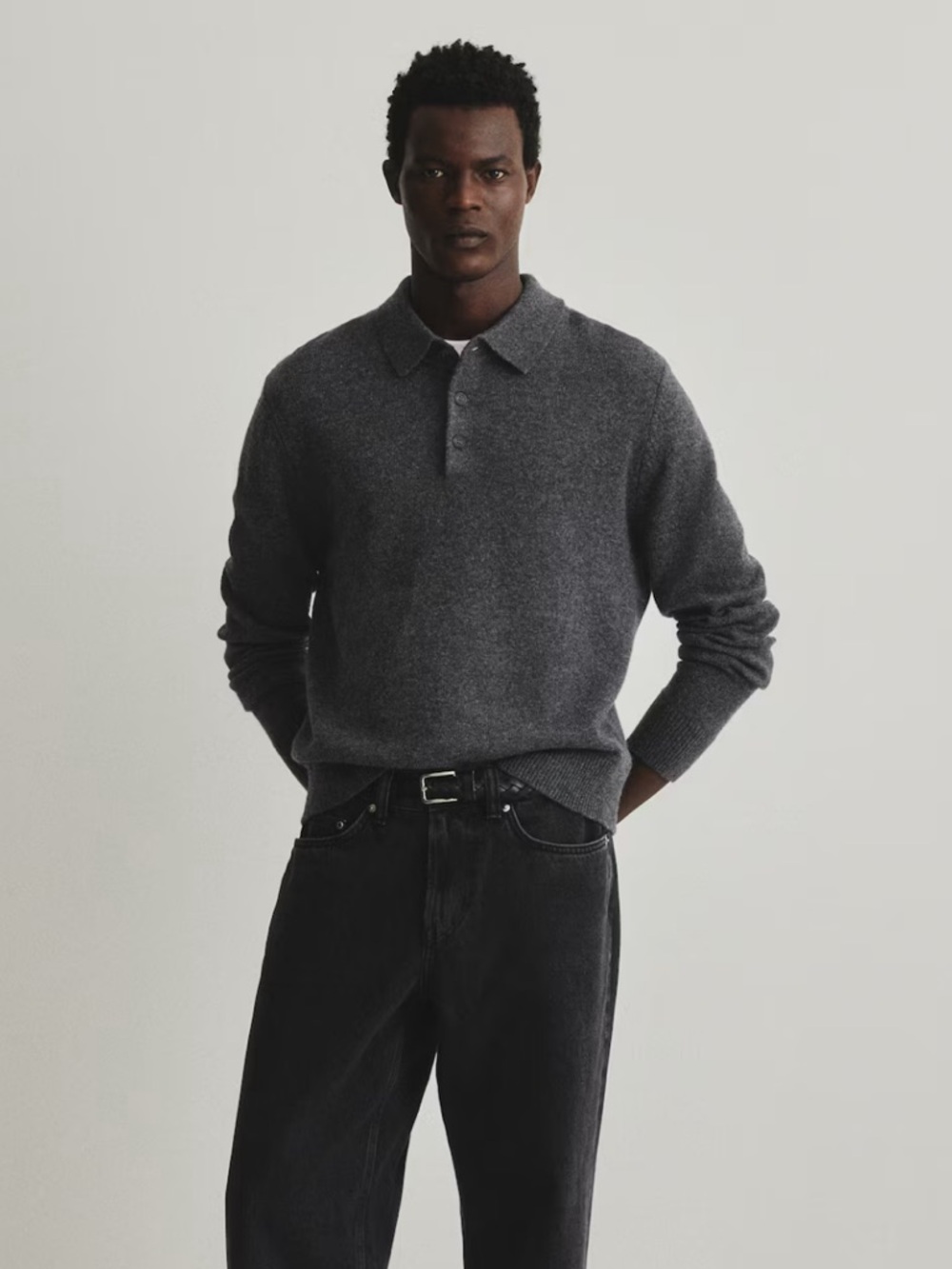 Men’s All Saints Wool Collar Sweater (Grey)